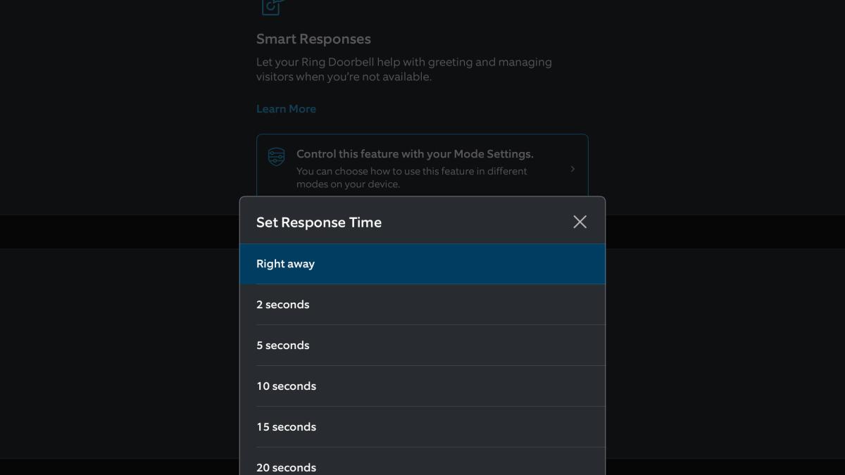 Ring app showing times for quick reply responses.