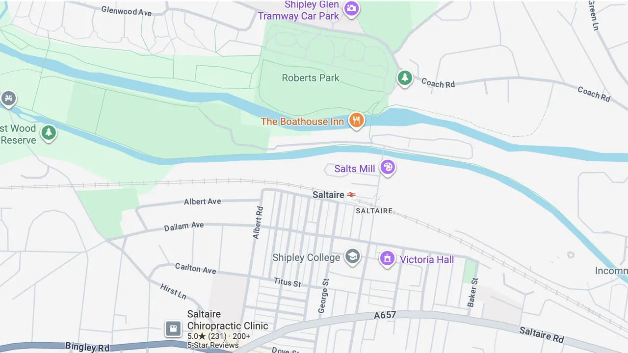 A screenshot from google maps of saltaire village in the uk