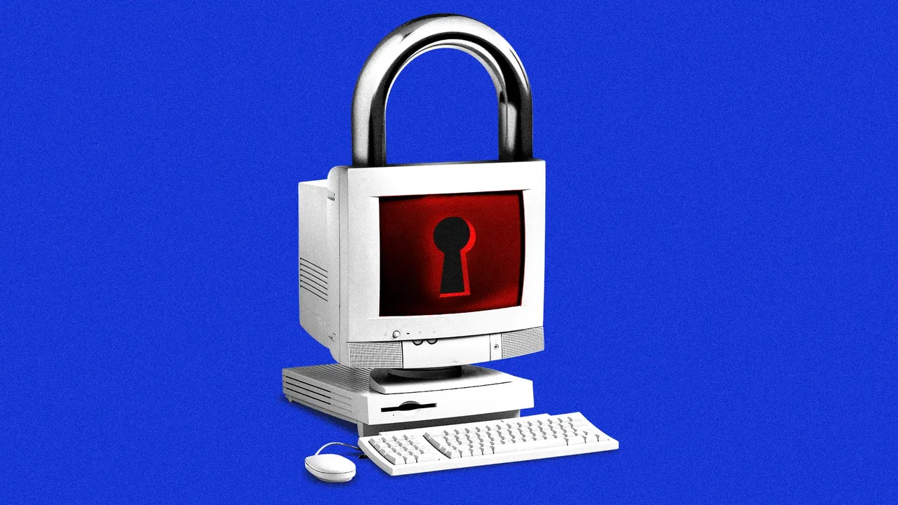 Illustration of a computer with a lock on top and a keyhole on the screen