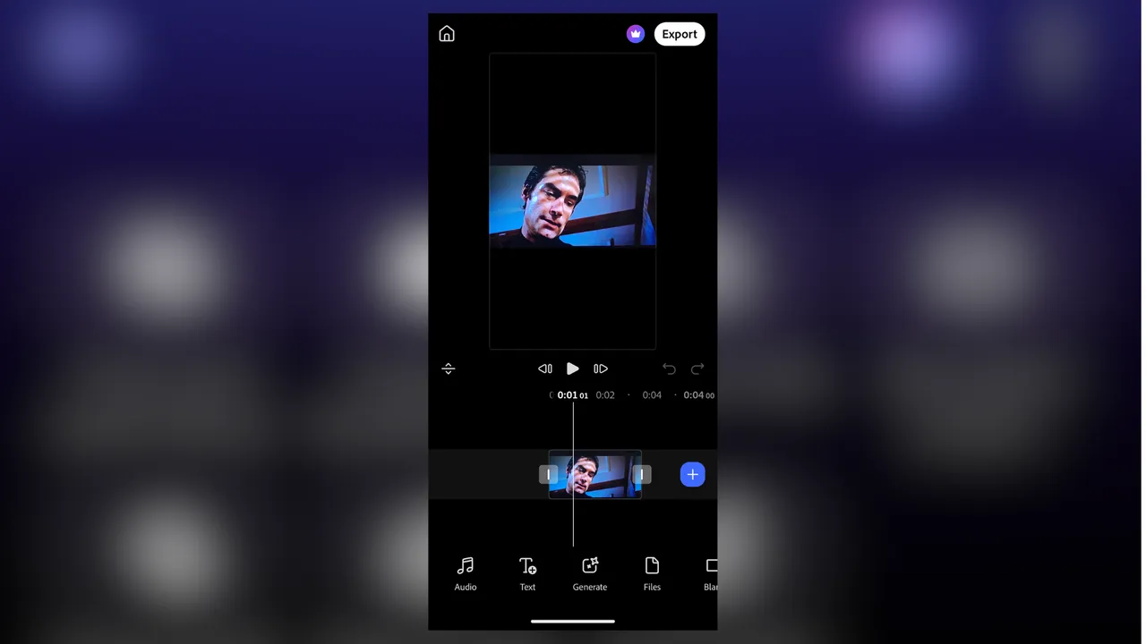 Using Adobe Premiere on Android to edit videos, with a blurred version of the app for background color
