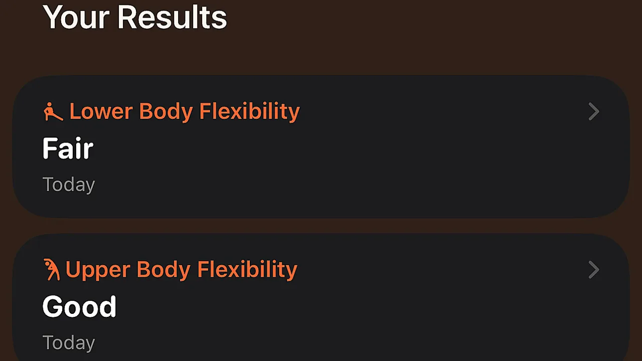 Screenshot of flexibility test results from Apple's Longevity assessment
