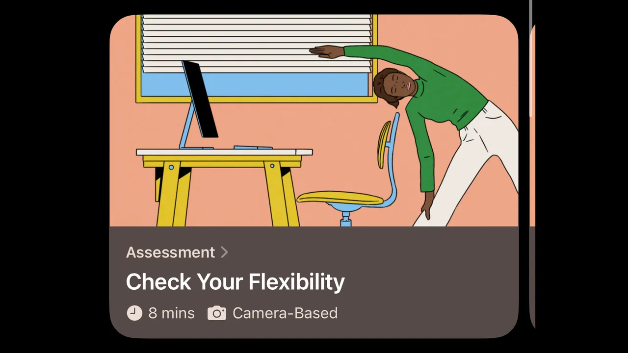 Screenshot of the welcome screen in Apple's new iOS 27 Health app where you can test your flexibility