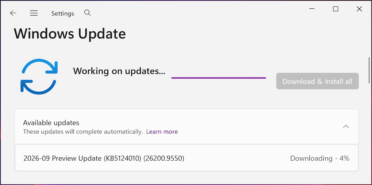 بهروزرسانی پیشنمایش KB5124010 در Windows 11