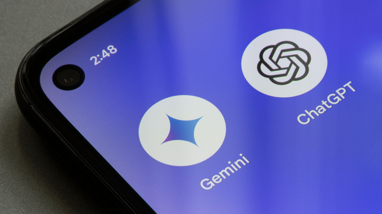 Gemini and ChatGPT app icons on a smartphone's home screen.