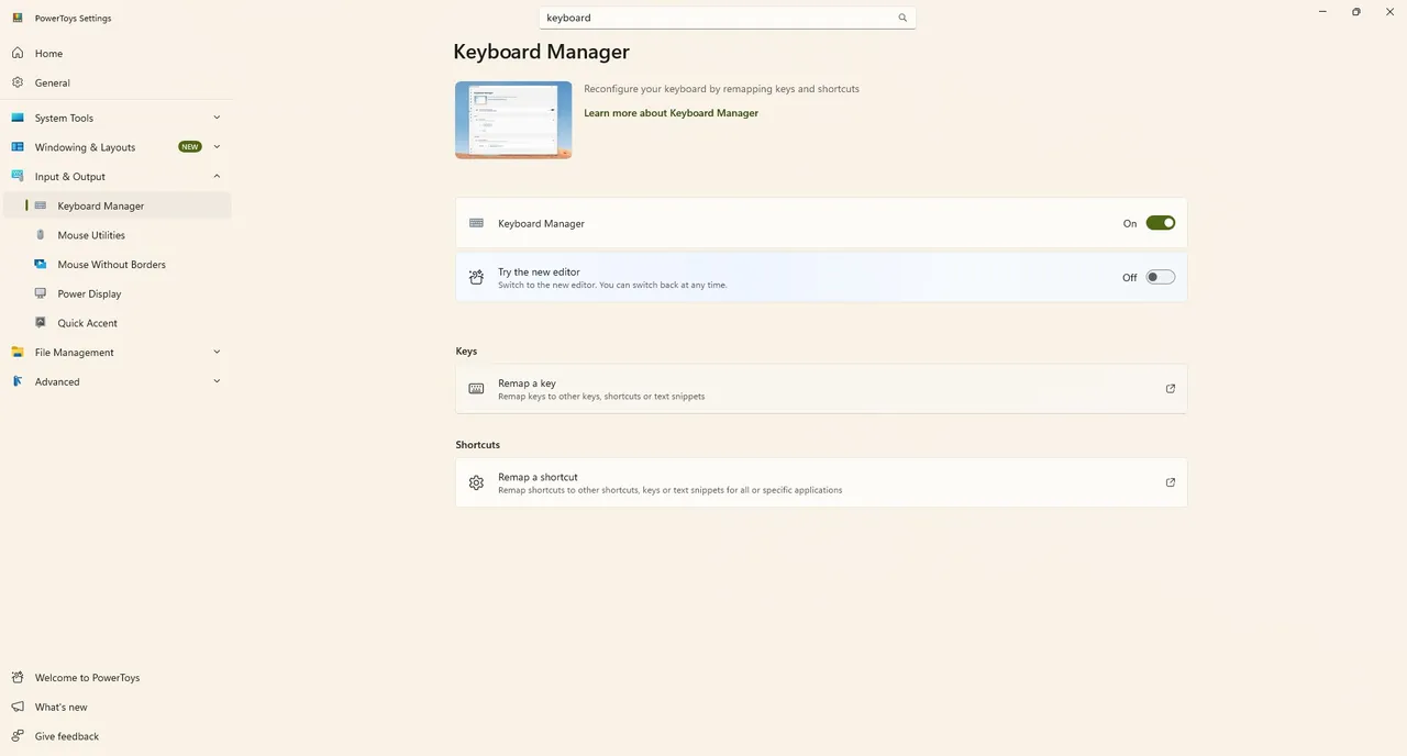 ابزار Keyboard Manager در Microsoft PowerToys