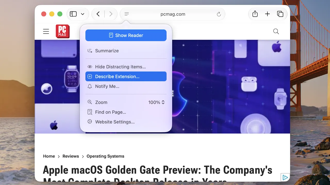 Safari Describe an Extension feature