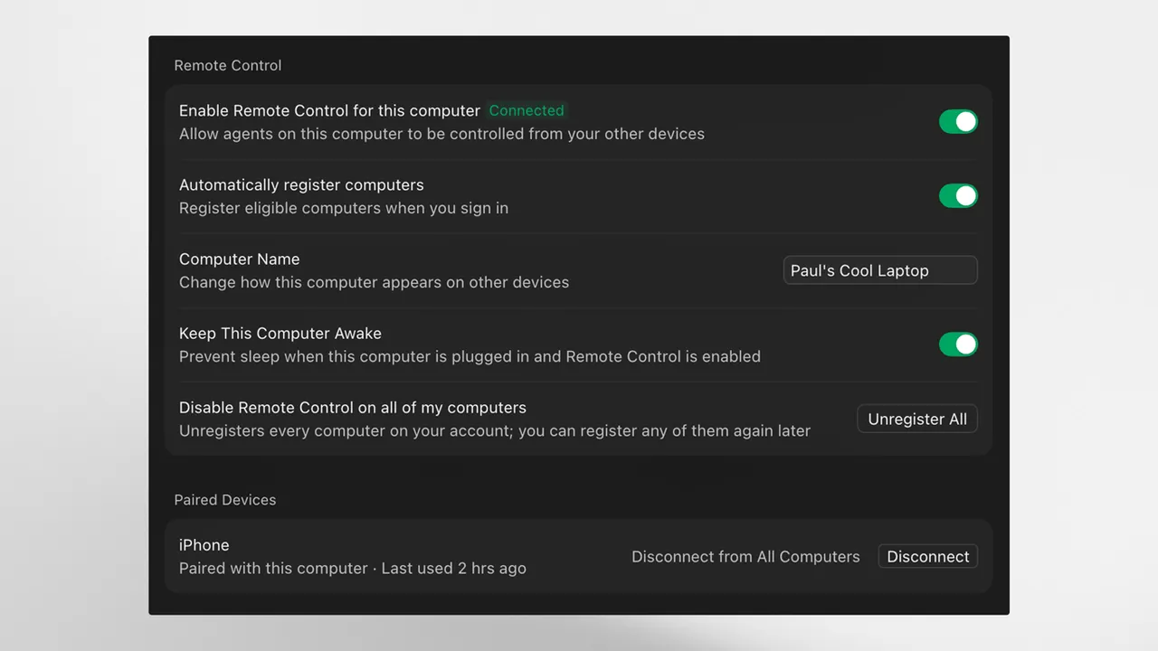تنظیمات ریموت کنترل کرسر و نمایش آیفون متصلشده