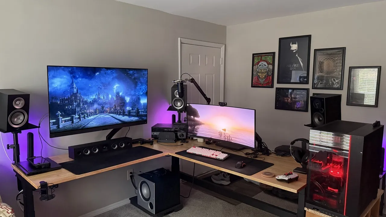 Computer desk with multiple monitors