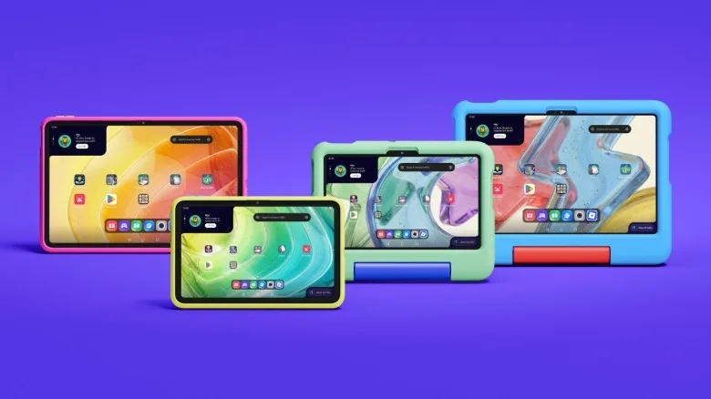 Tablets in various sizes with colorful cases.