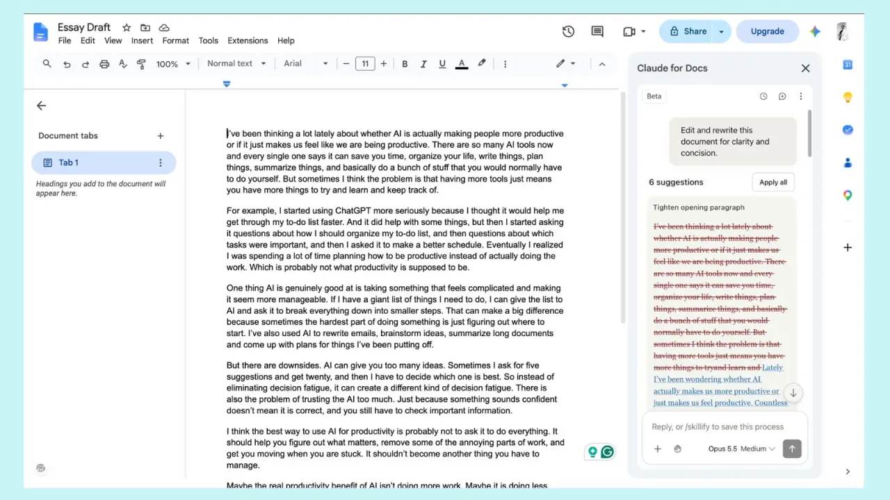 claude google docs