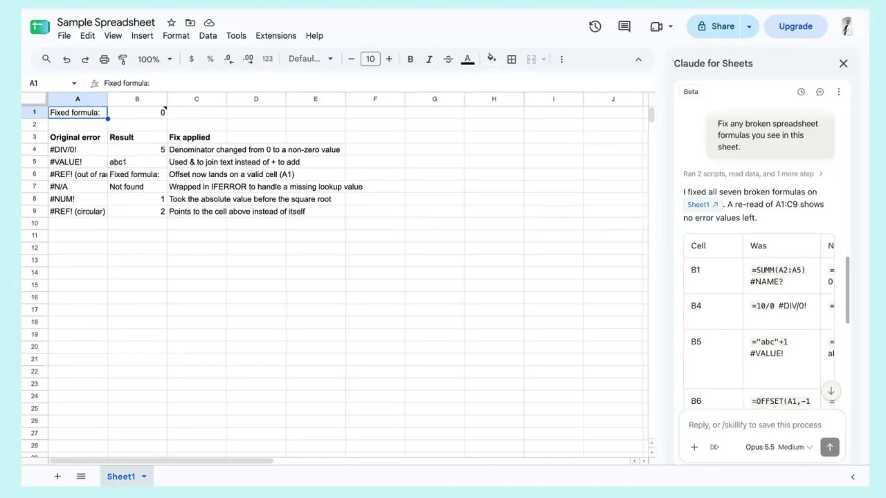 claude google sheets