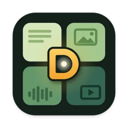 DigUp logo showing text, image, audio, and video connected through a shared search system