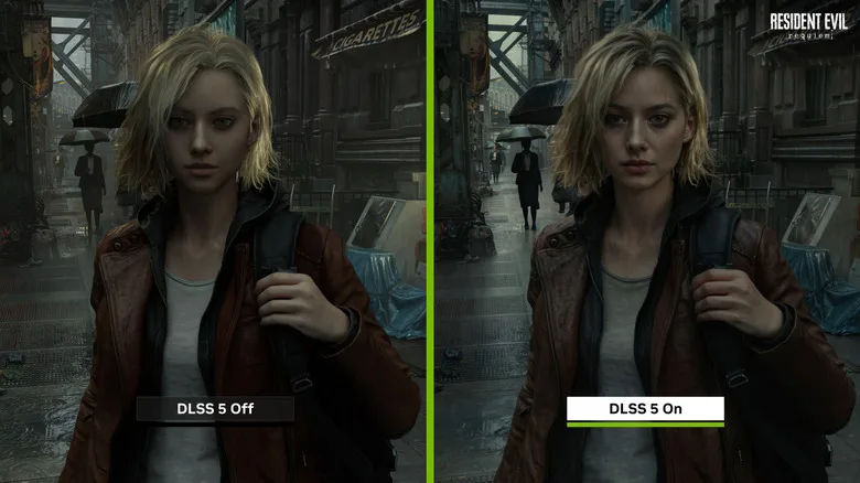 مقایسه اولیهای از DLSS 5 که نشان میدهد این فیلتر چگونه ظاهر کلوئی، شخصیت اصلی بازی Resident Evil Requiem را تغییر میدهد.