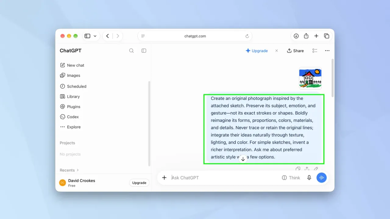 تبدیل نقاشی به عکس با ابزار Sketch در ChatGPT