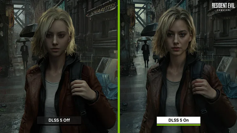 Resident Evil Requiem DLSS 5 on and off marketing comparison