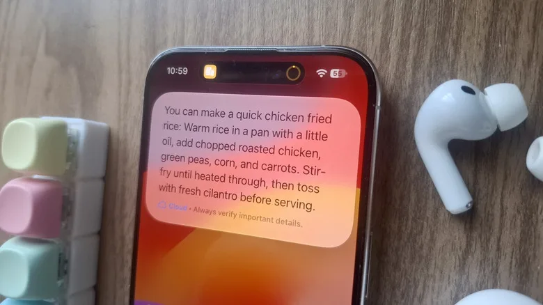 iPhone showing Siri AI running Leftover Recipes Shortcut