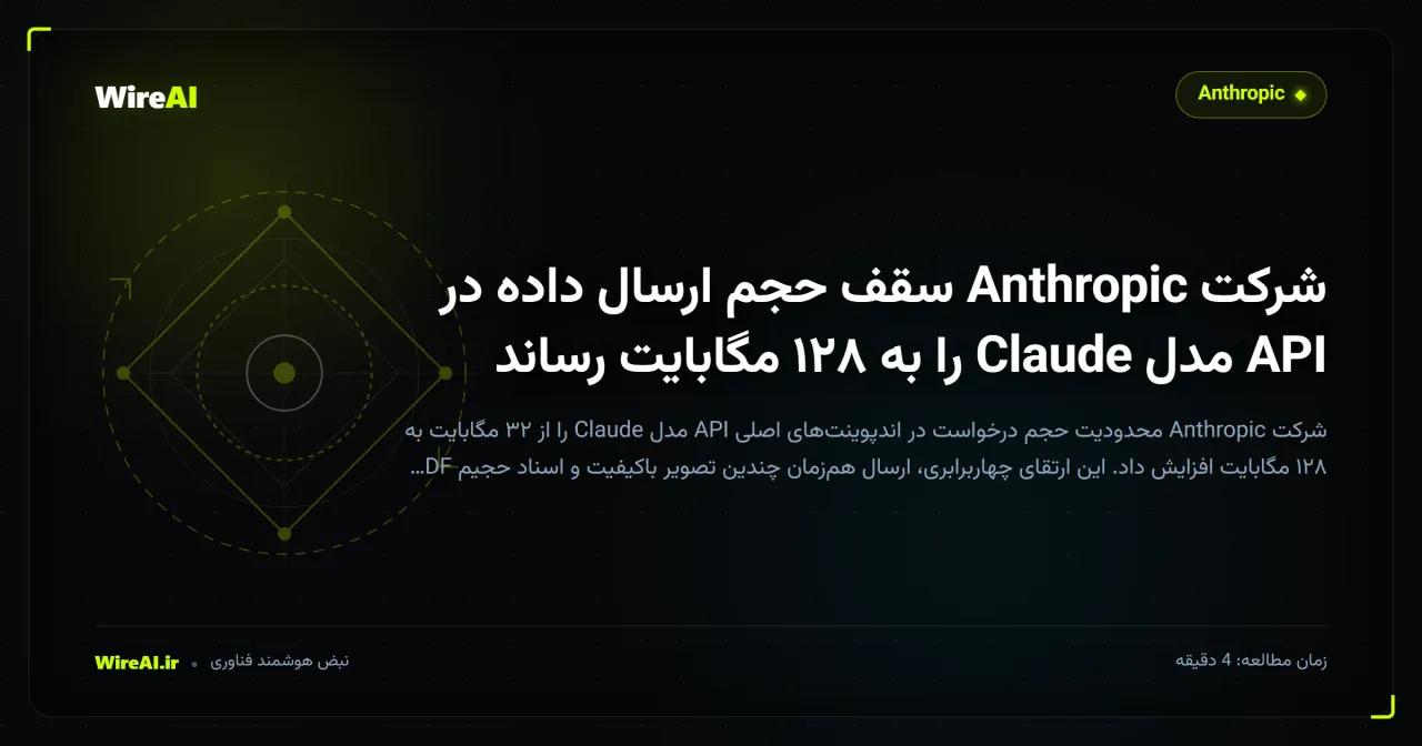 شرکت Anthropic سقف حجم ارسال داده در API مدل Claude را به ۱۲۸ مگابایت رساند